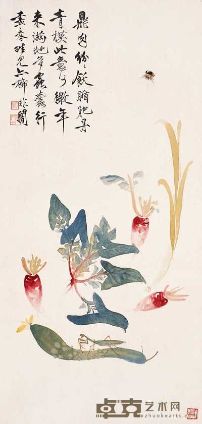 于非闇  蔬果草虫 立轴 67.5×32cm